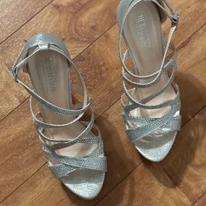 De Blossom Collection Silver Strappy Women's Heels